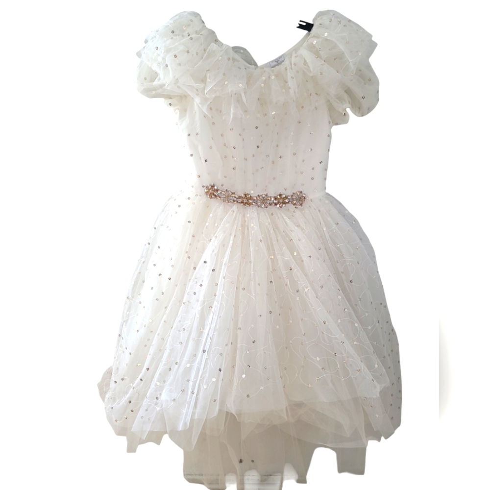Monnalisa girl Dress, size L, white/pearl